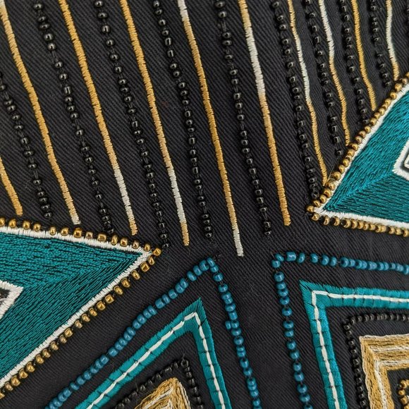 H&M Skirt Southwestern Cotton Twill 6 Fun Colorful Beaded Fringe Hem Aztec Boho - Picture 7 of 13